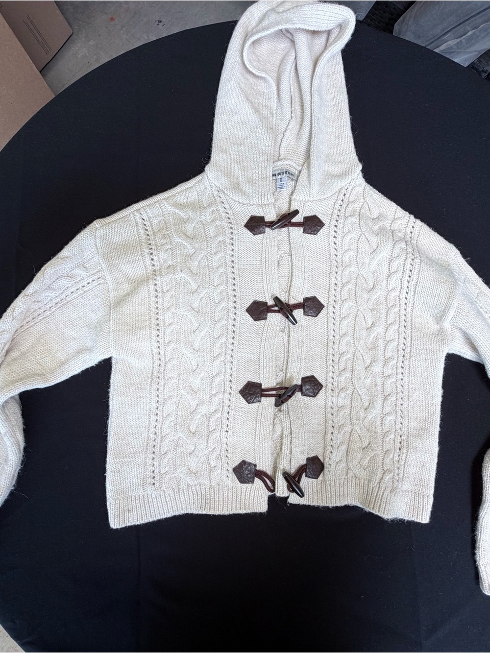 Urban Outfitters Cream Cable Knit Hooded Toggle Cardigan Sweater M
